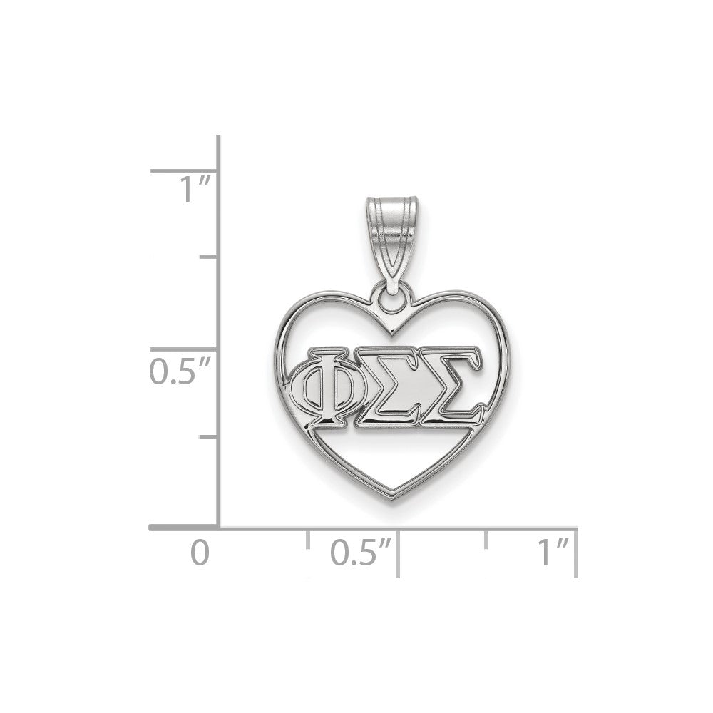 Sterlingsilber Rhodiniert Logoart Phi Sigma Sorority Greek Buchstaben Herz Anhänger