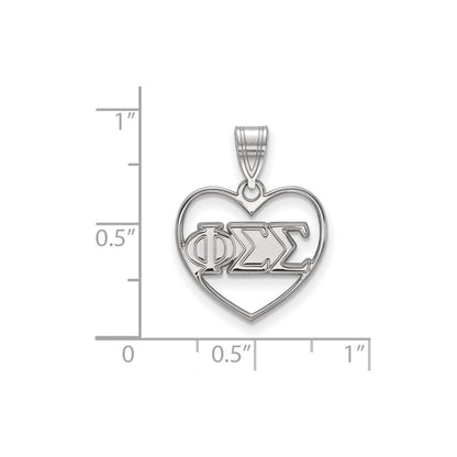 Sterlingsilber Rhodiniert Logoart Phi Sigma Sorority Greek Buchstaben Herz Anhänger