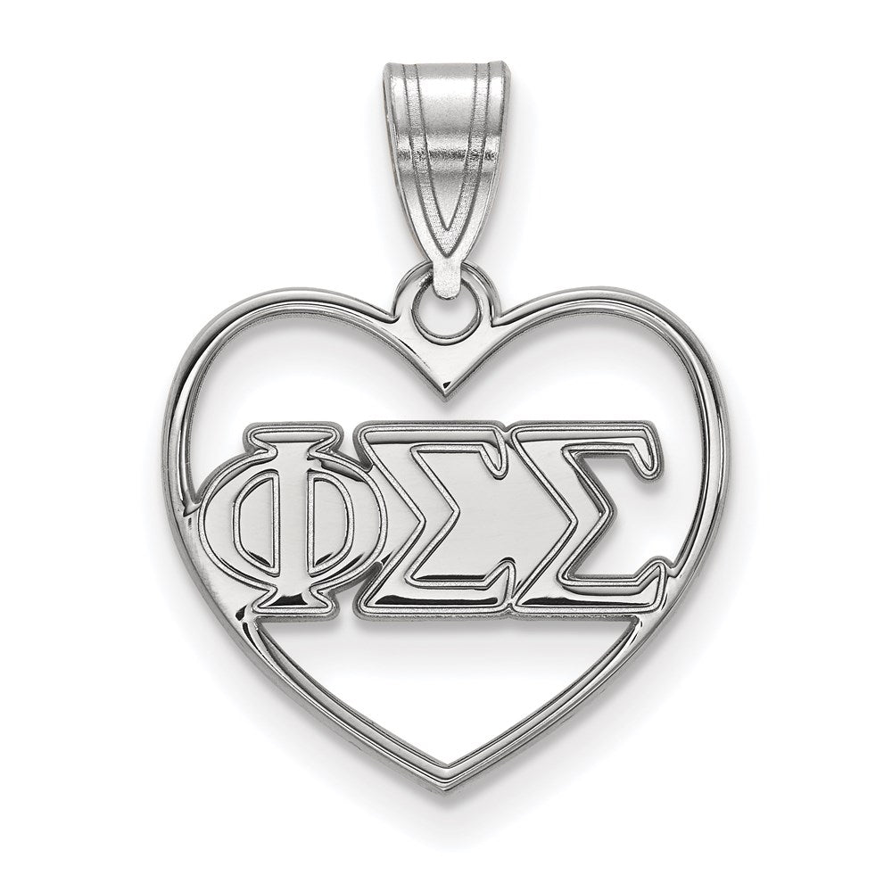 Sterlingsilber Rhodiniert Logoart Phi Sigma Sorority Greek Buchstaben Herz Anhänger