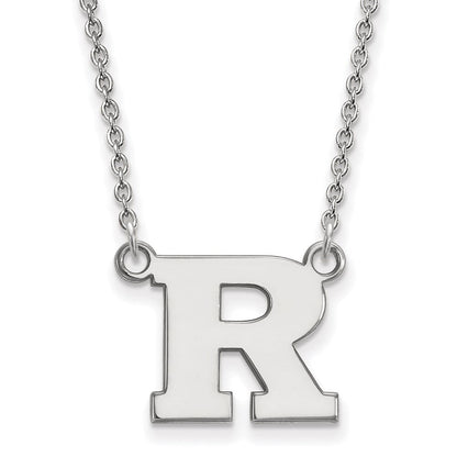 Sterlingsilber Rhodiniert Logoart Rutgers University Buchstabe R Klein Anhänger 18 Zoll Halskette