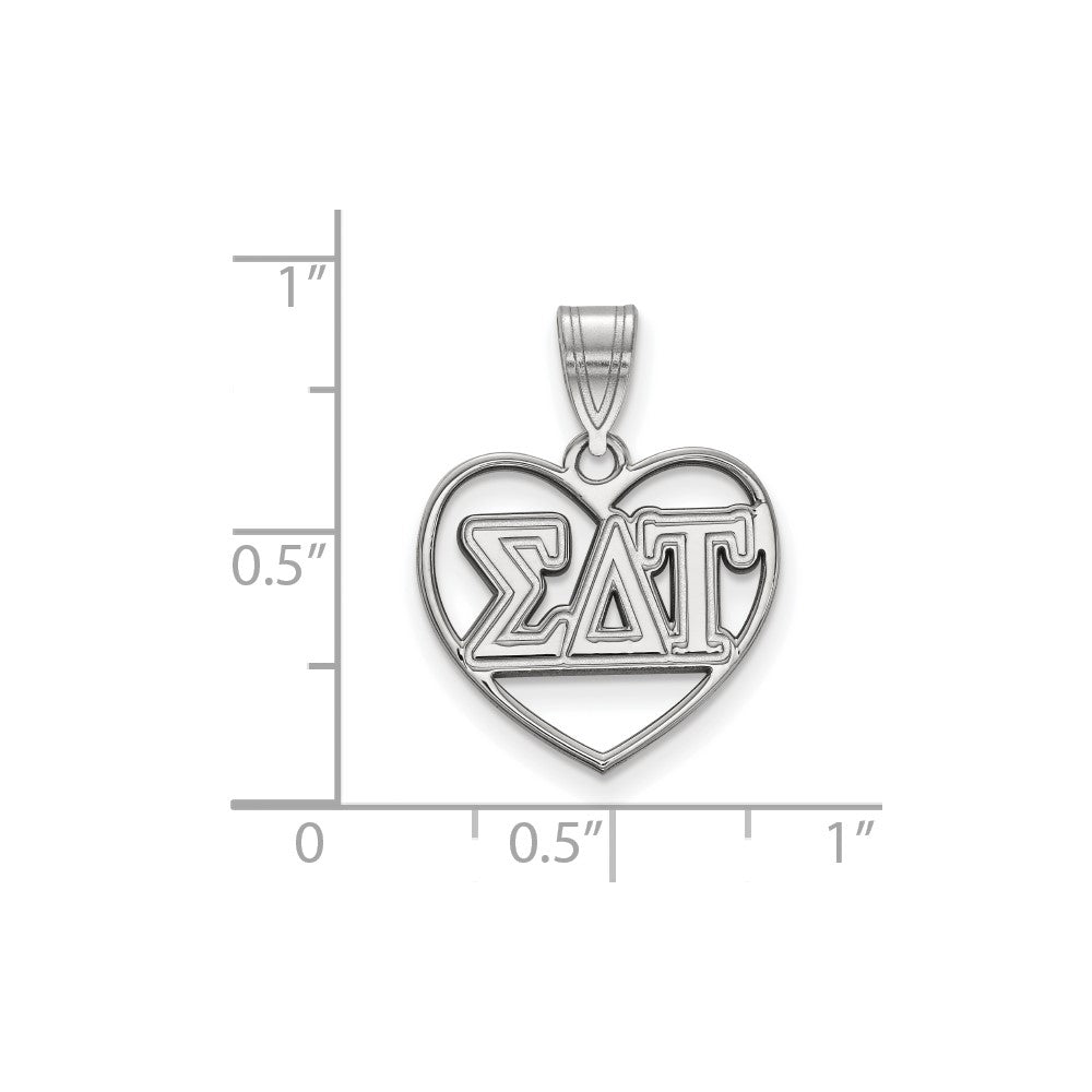 Sterlingsilber Rhodiniert Logoart Sigma Delta Tau Sorority Greek Buchstaben Herz Anhänger