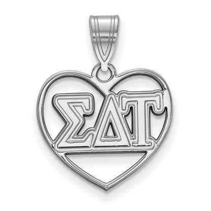 Sterlingsilber Rhodiniert Logoart Sigma Delta Tau Sorority Greek Buchstaben Herz Anhänger
