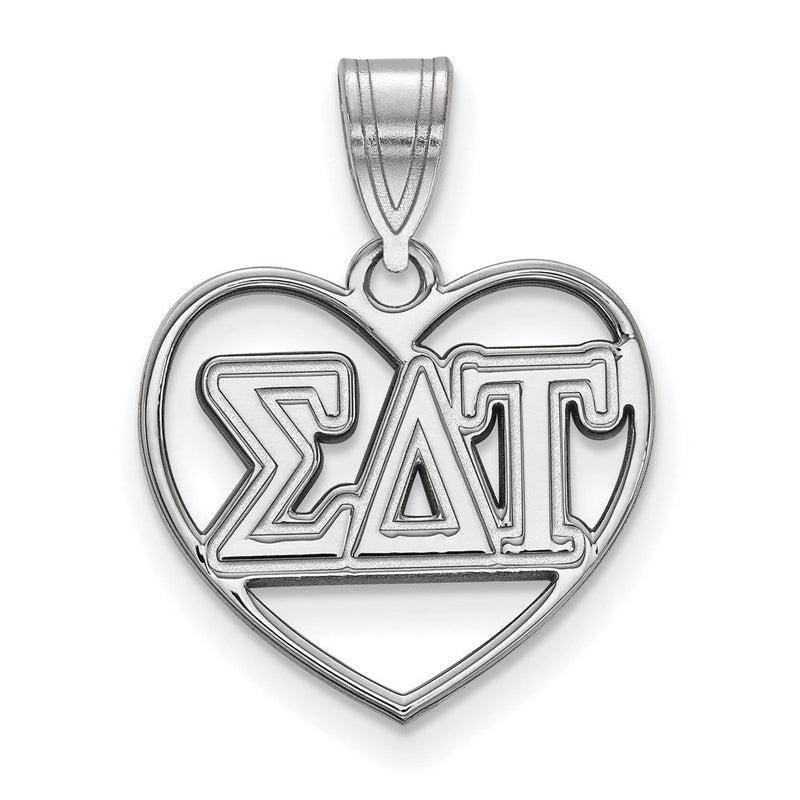 Sterlingsilber Rhodiniert Logoart Sigma Delta Tau Sorority Greek Buchstaben Herz Anhänger
