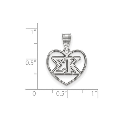 Sterlingsilber Rhodiniert Logoart Sigma Kappa Sorority Greek Buchstaben Herz Anhänger