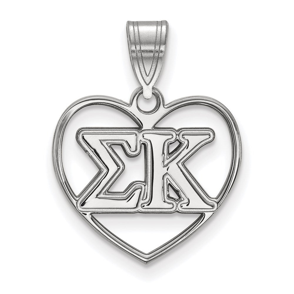 Sterlingsilber Rhodiniert Logoart Sigma Kappa Sorority Greek Buchstaben Herz Anhänger