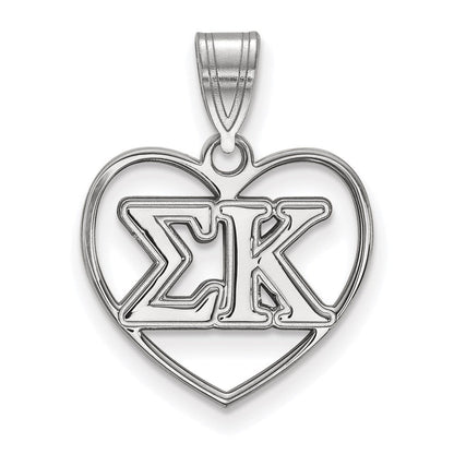 Sterlingsilber Rhodiniert Logoart Sigma Kappa Sorority Greek Buchstaben Herz Anhänger