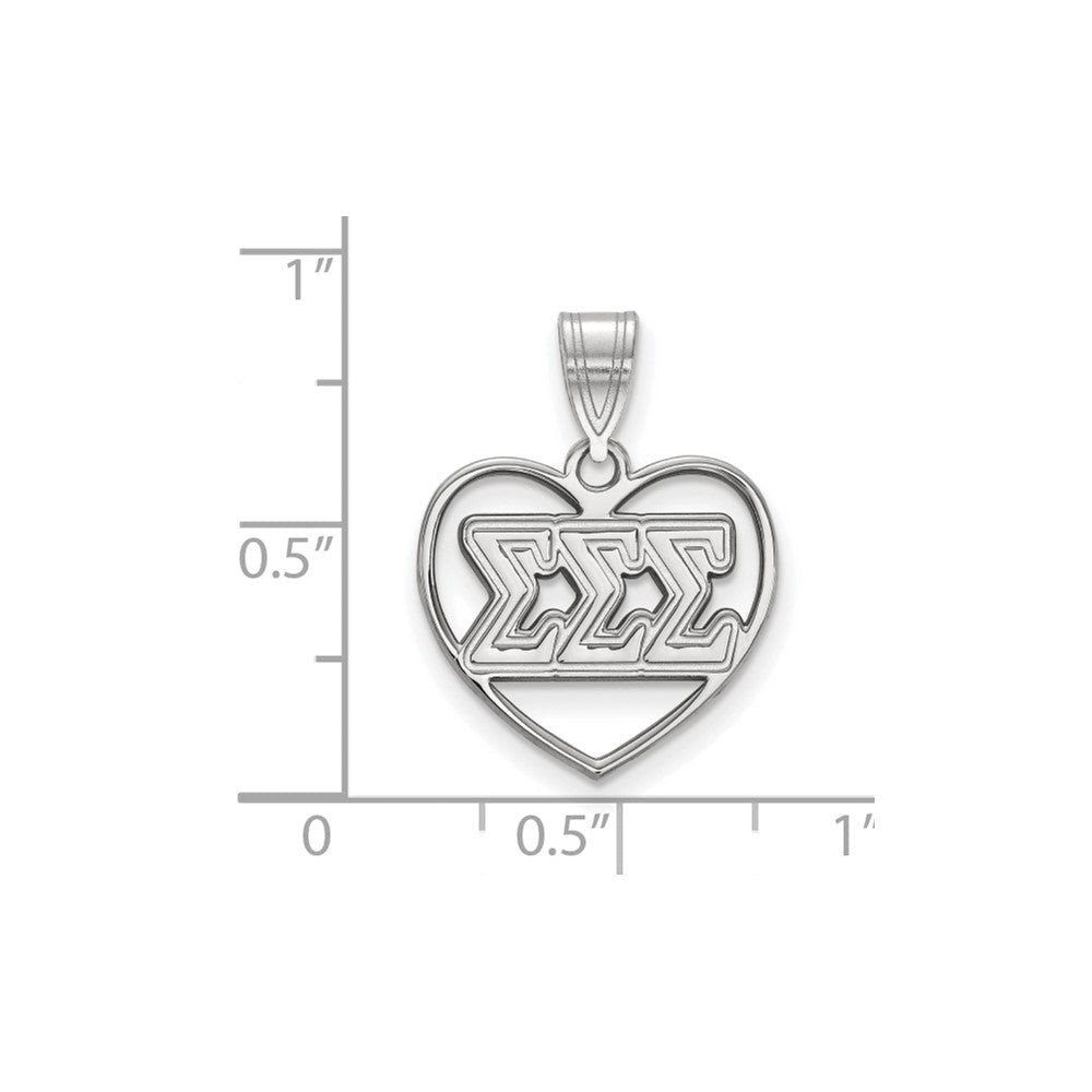 Sterlingsilber Rhodiniert Logoart Sigma Sorority Greek Buchstaben Herz Anhänger