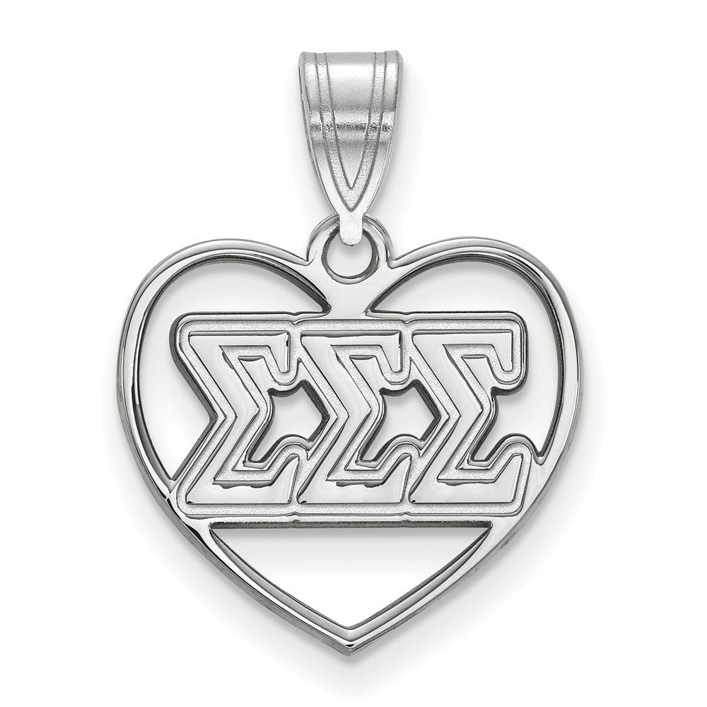 Sterlingsilber Rhodiniert Logoart Sigma Sorority Greek Buchstaben Herz Anhänger