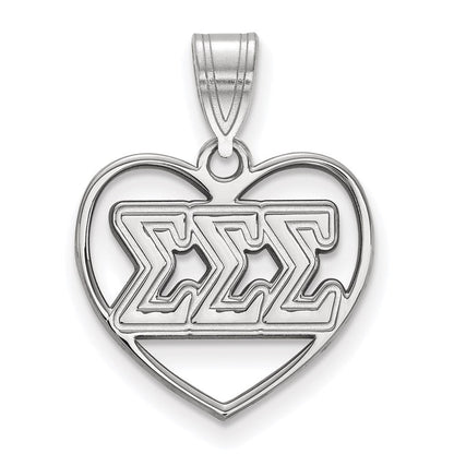 Sterlingsilber Rhodiniert Logoart Sigma Sorority Greek Buchstaben Herz Anhänger