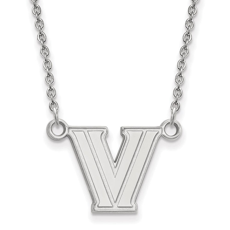 10K Weißgold Logoart Villanova University Buchstabe V Klein Anhänger 18 Zoll Halskette