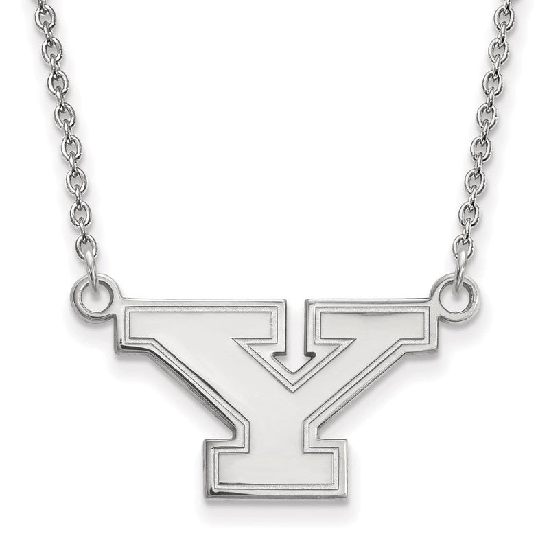 14K Weißgold Logoart Youngstown State University Buchstabe Y Klein Anhänger 18 Zoll Halskette