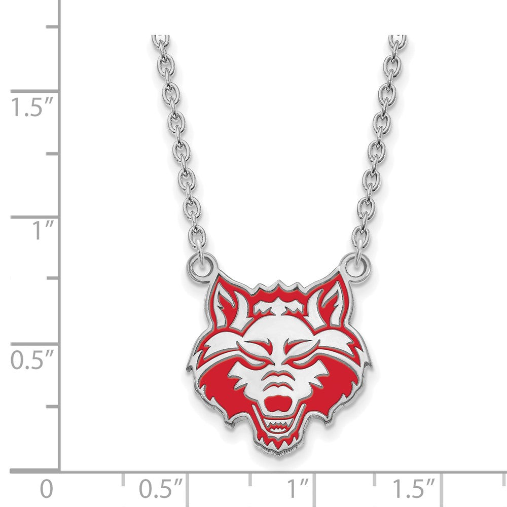 Sterlingsilber Rhodiniert Logoart Arkansas State University Wolf Emailliert Groß Anhänger 18 Zoll Halskette