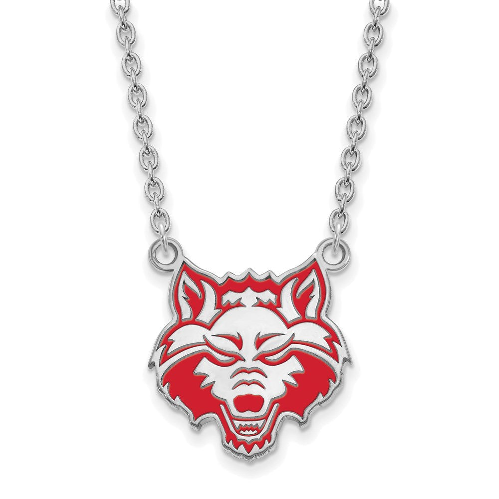 Sterlingsilber Rhodiniert Logoart Arkansas State University Wolf Emailliert Groß Anhänger 18 Zoll Halskette
