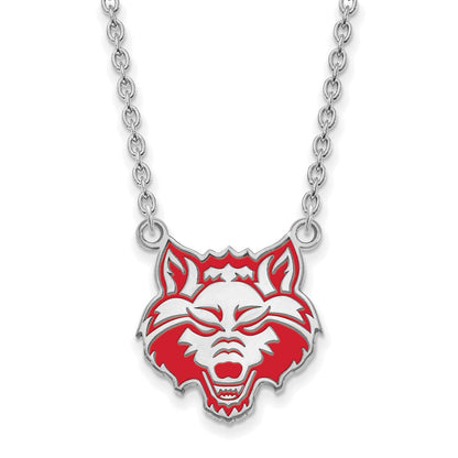 Sterlingsilber Rhodiniert Logoart Arkansas State University Wolf Emailliert Groß Anhänger 18 Zoll Halskette