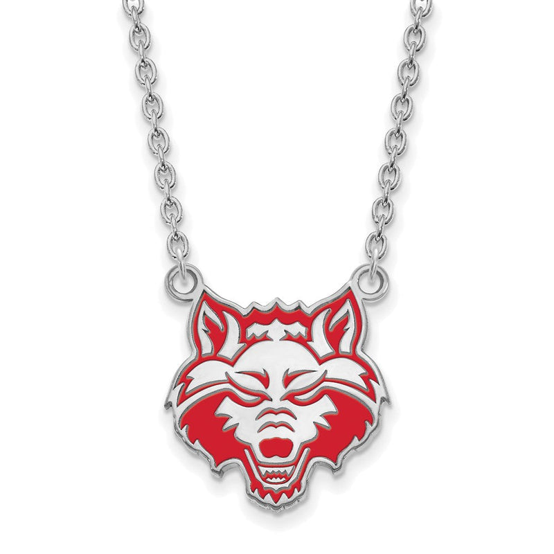 Sterlingsilber Rhodiniert Logoart Arkansas State University Wolf Emailliert Groß Anhänger 18 Zoll Halskette