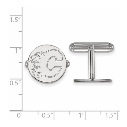 Sterlingsilber Rhodiniert Nhl Logoart Calgary Flames Manschette Knöpfe