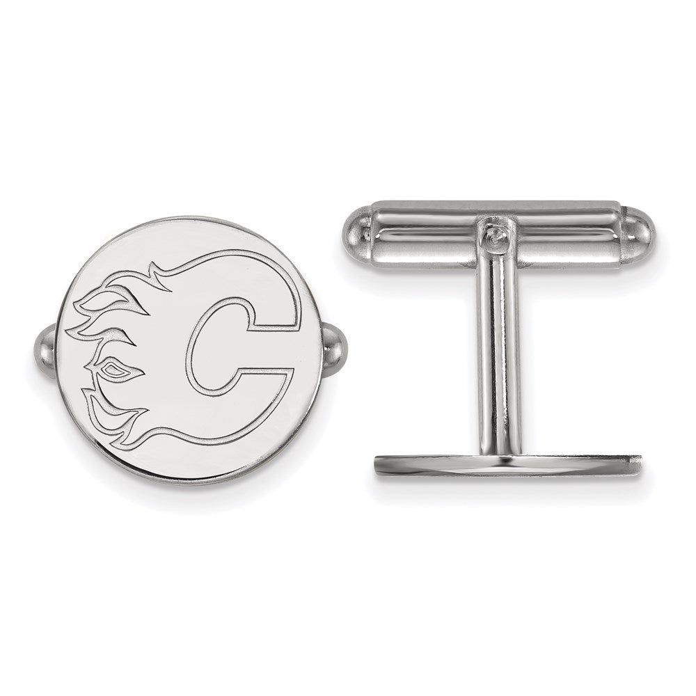 Sterlingsilber Rhodiniert Nhl Logoart Calgary Flames Manschette Knöpfe