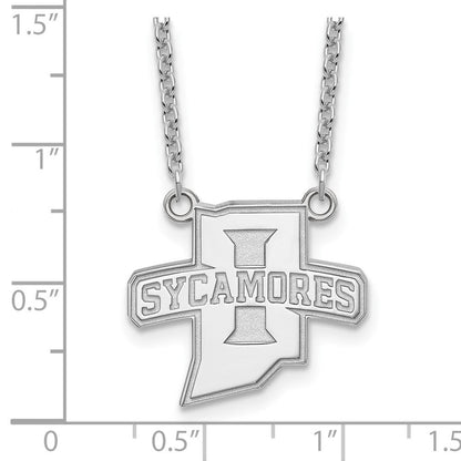10K Weißgold Logoart Indiana State University Sycamores Groß Anhänger 18 Zoll Halskette