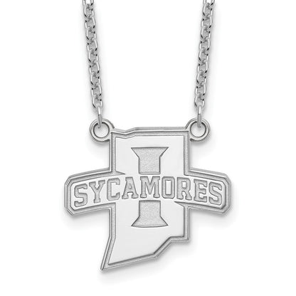 10K Weißgold Logoart Indiana State University Sycamores Groß Anhänger 18 Zoll Halskette