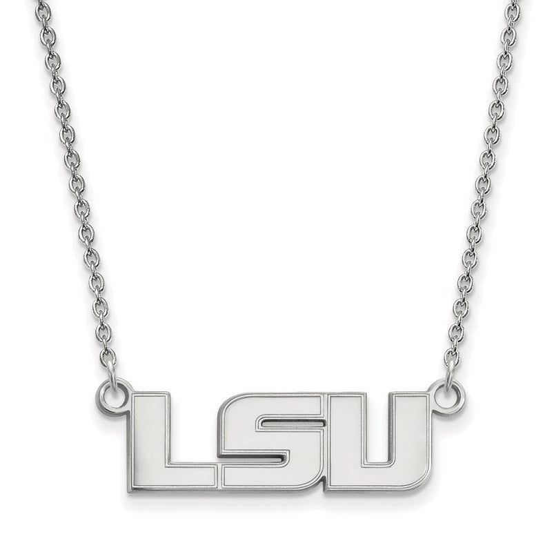 10K Weißgold Logoart Louisiana State University L S U Klein Anhänger 18 Zoll Halskette