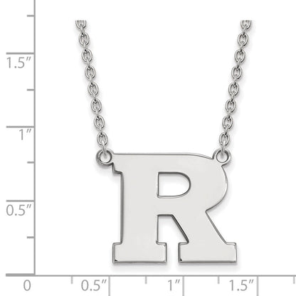 Sterlingsilber Rhodiniert Logoart Rutgers University Buchstabe R Groß Anhänger 18 Zoll Halskette