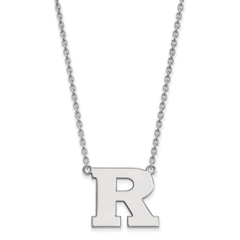 10K Weißgold Logoart Rutgers University Buchstabe R Groß Anhänger 18 Zoll Halskette