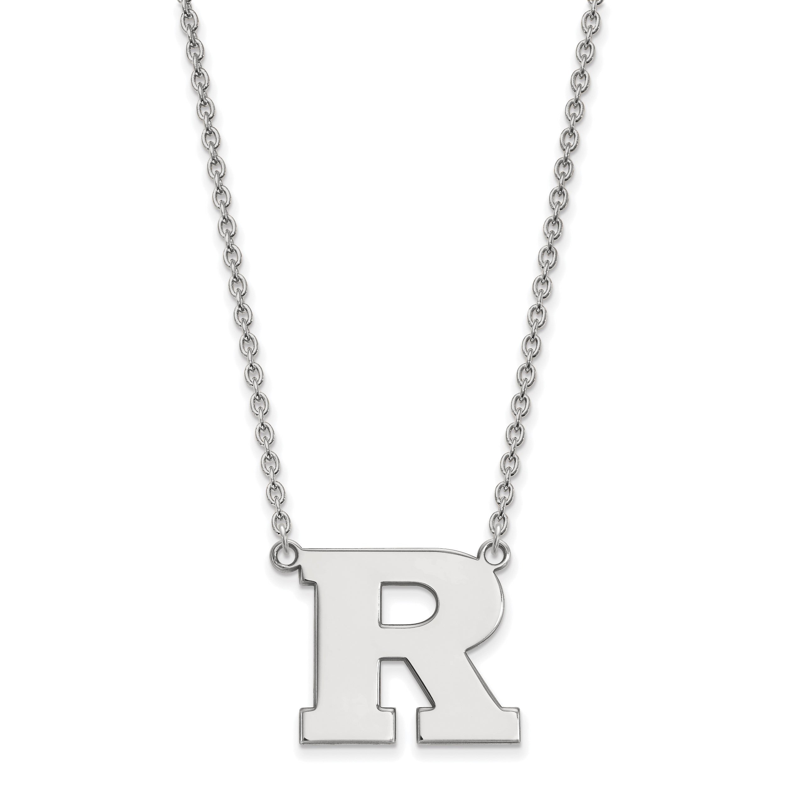 Sterlingsilber Rhodiniert Logoart Rutgers University Buchstabe R Groß Anhänger 18 Zoll Halskette