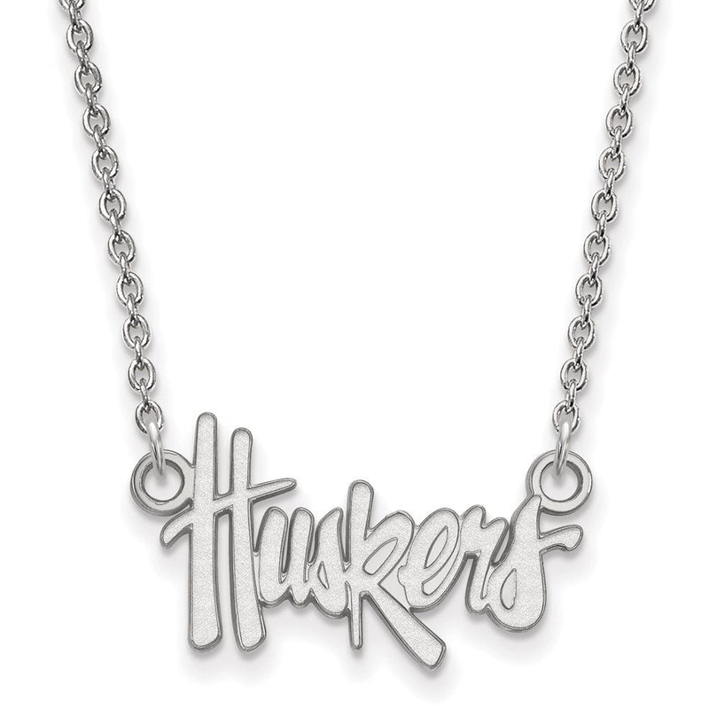 10K Weißgold Logoart University Of Nebraska Huskers Schreibschrift Klein Anhänger 18 Zoll Halskette