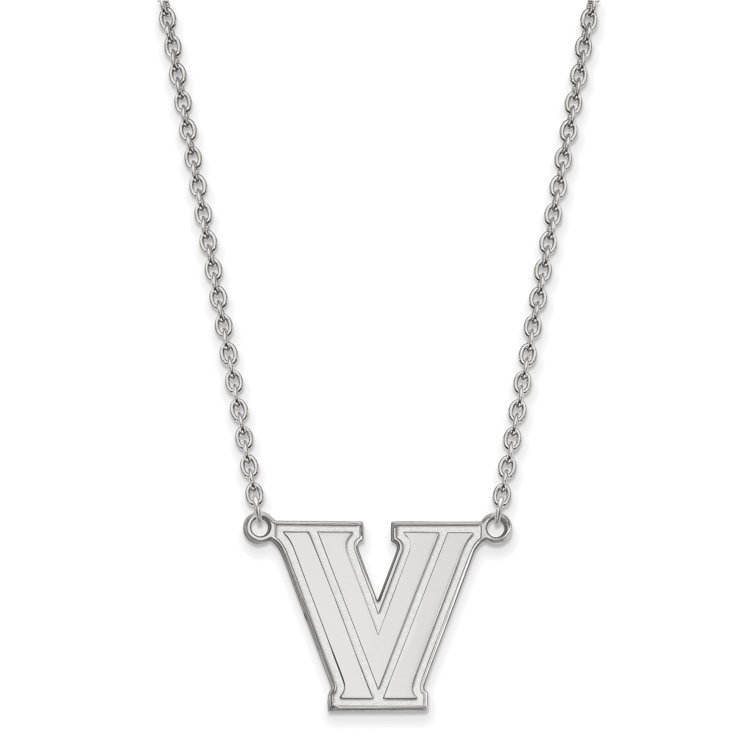 Sterlingsilber Rhodiniert Logoart Villanova University Buchstabe V Groß Anhänger 18 Zoll Halskette