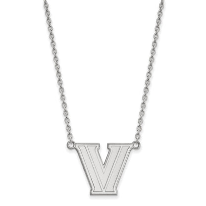 Sterlingsilber Rhodiniert Logoart Villanova University Buchstabe V Groß Anhänger 18 Zoll Halskette