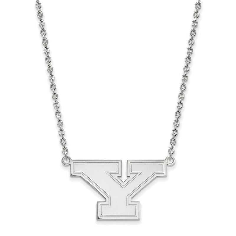14K Weißgold Logoart Youngstown State University Buchstabe Y Groß Anhänger 18 Zoll Halskette