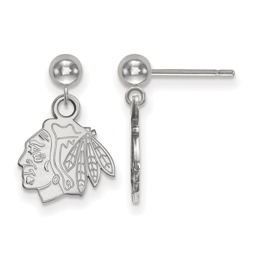 Sterlingsilber Rhodiniert Nhl Logoart Chicago Blackhawks Hängend Ohrstecker