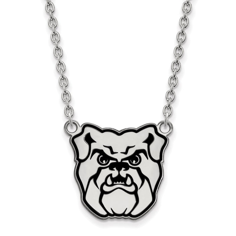 Sterlingsilber Rhodiniert Logoart Butler University Bulldog Emailliert Groß Anhänger 18 Zoll Halskette