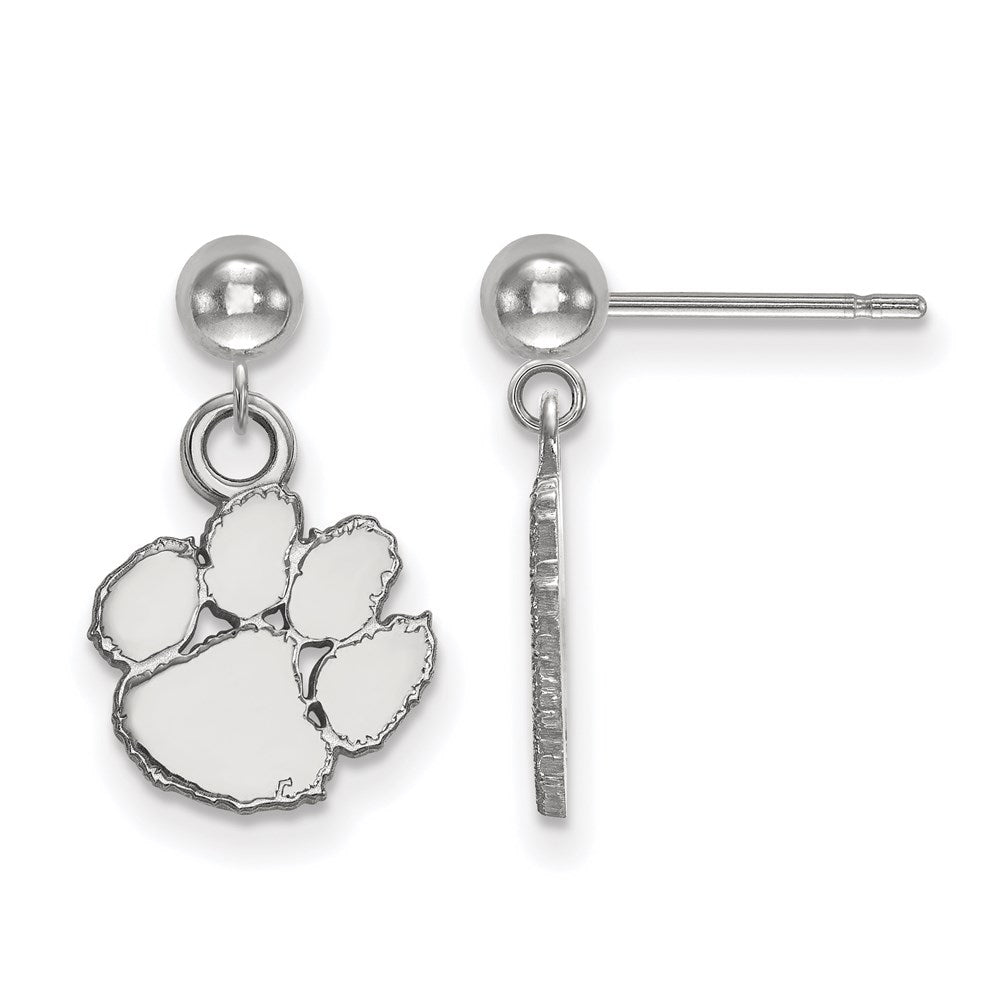 Sterlingsilber Rhodiniert Logoart Clemson University Tiger Paw Hängend Kugel Ohrstecker