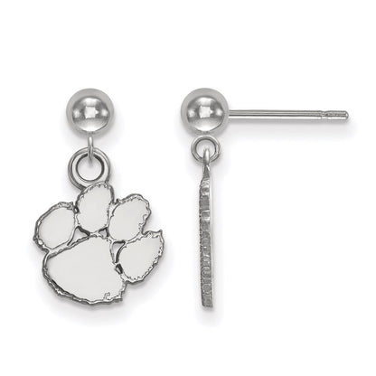 Sterlingsilber Rhodiniert Logoart Clemson University Tiger Paw Hängend Kugel Ohrstecker