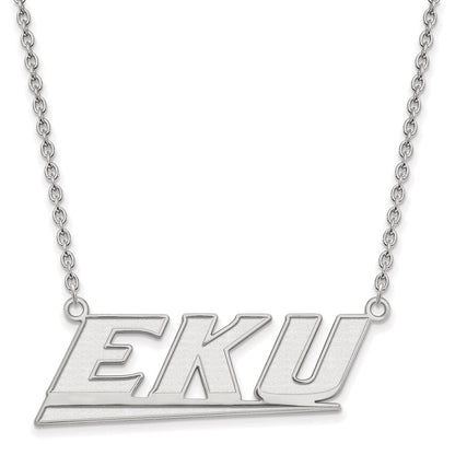 10K Weißgold Logoart Eastern Kentucky University E K U Groß Anhänger 18 Zoll Halskette