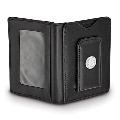 Sterlingsilber Rhodiniert Nhl Logoart Calgary Flames Schwarz Leder Wallet