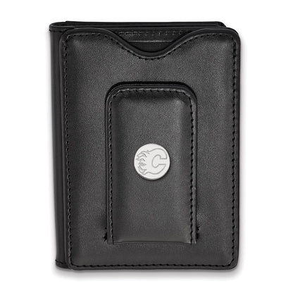Sterlingsilber Rhodiniert Nhl Logoart Calgary Flames Schwarz Leder Wallet