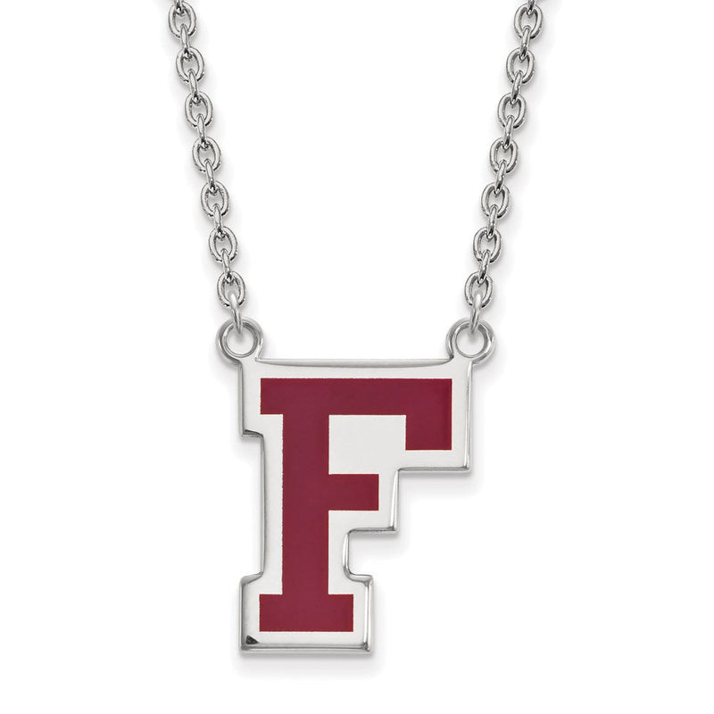 Sterlingsilber Rhodiniert Logoart Fordham University Buchstabe F Groß Emailliert Anhänger 18 Zoll Halskette