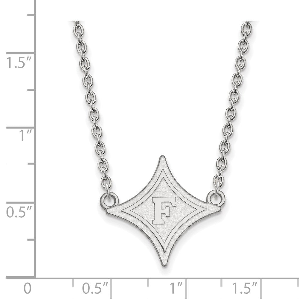 Sterlingsilber Rhodiniert Logoart Furman University Groß Anhänger 18 Zoll Halskette