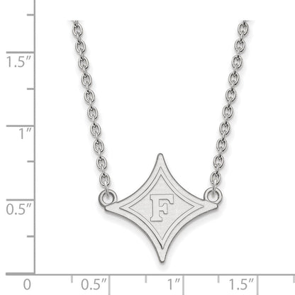 Sterlingsilber Rhodiniert Logoart Furman University Groß Anhänger 18 Zoll Halskette