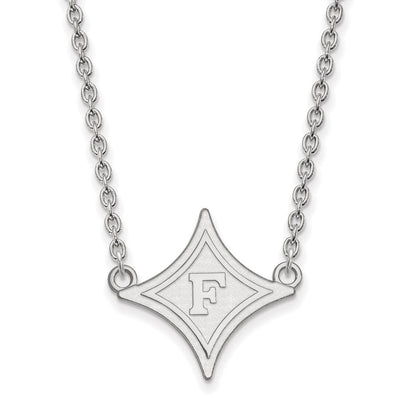 Sterlingsilber Rhodiniert Logoart Furman University Groß Anhänger 18 Zoll Halskette