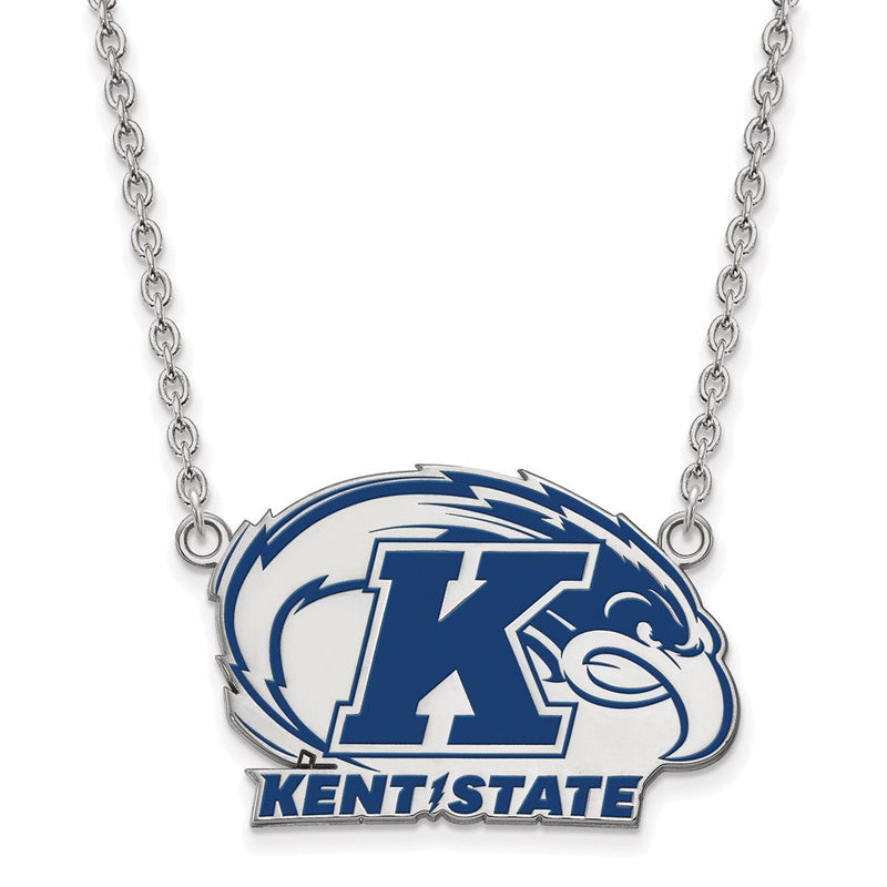 Sterlingsilber Rhodiniert Logoart Kent State University Groß Emailliert Anhänger 18 Zoll Halskette