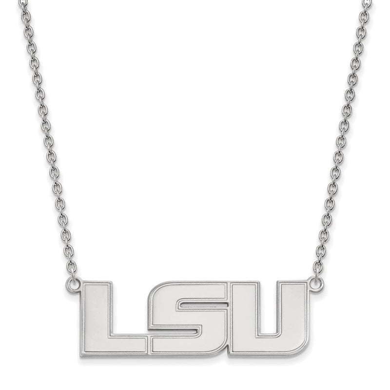 10K Weißgold Logoart Louisiana State University L S U Groß Anhänger 18 Zoll Halskette