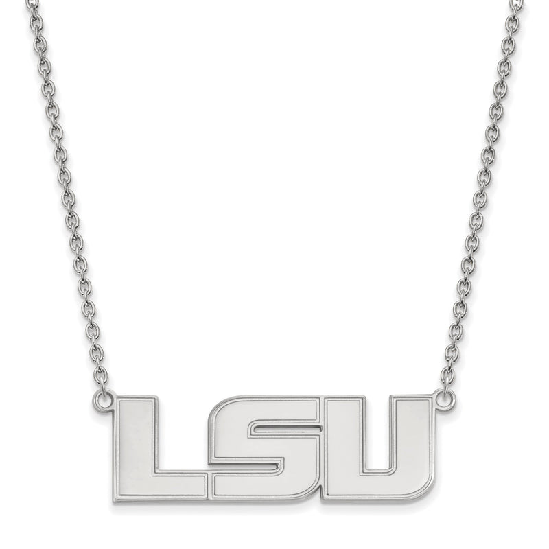 Sterlingsilber Rhodiniert Logoart Louisiana State University L S U Groß Anhänger 18 Zoll Halskette