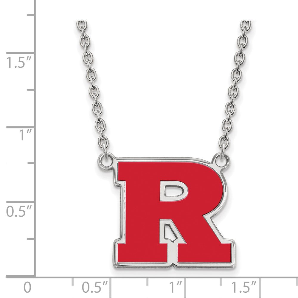 Sterlingsilber Rhodiniert Logoart Rutgers University Buchstabe R Groß Emailliert Anhänger 18 Zoll Halskette