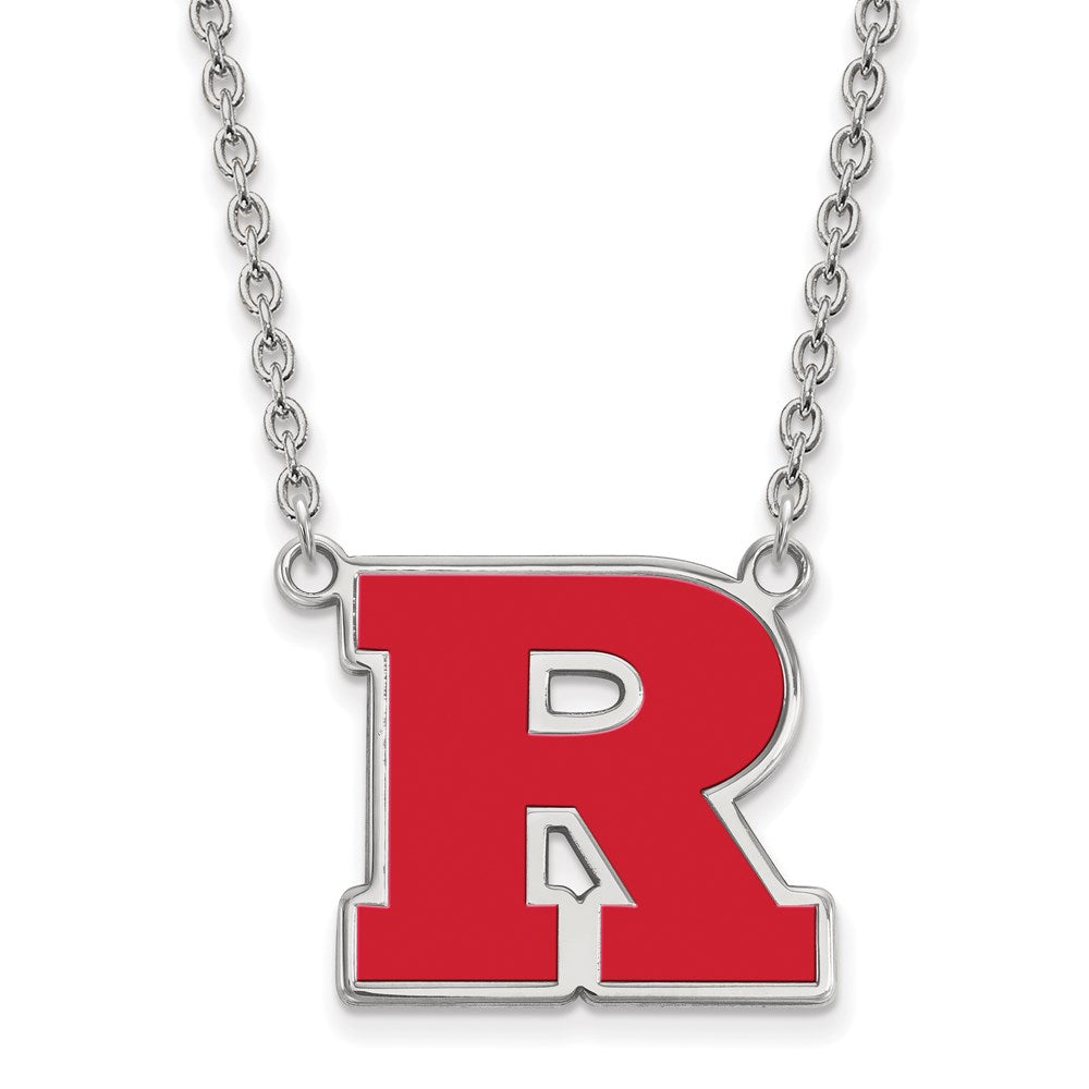 Sterlingsilber Rhodiniert Logoart Rutgers University Buchstabe R Groß Emailliert Anhänger 18 Zoll Halskette