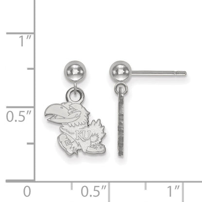 Sterlingsilber Rhodiniert Logoart University Of Kansas Jayhawk Hängend Kugel Ohrstecker