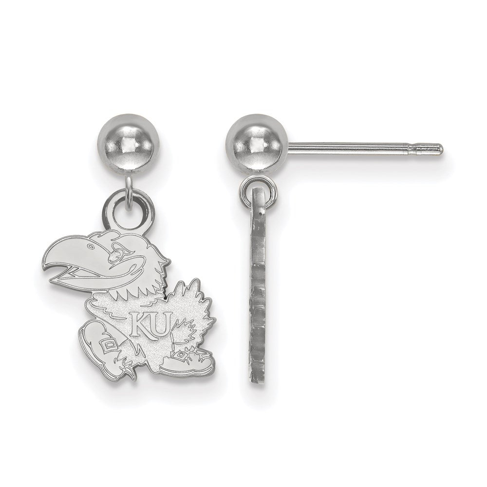Sterlingsilber Rhodiniert Logoart University Of Kansas Jayhawk Hängend Kugel Ohrstecker