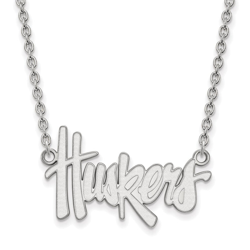Sterlingsilber Rhodiniert Logoart University Of Nebraska Huskers Schreibschrift Groß Anhänger 18 Zoll Halskette